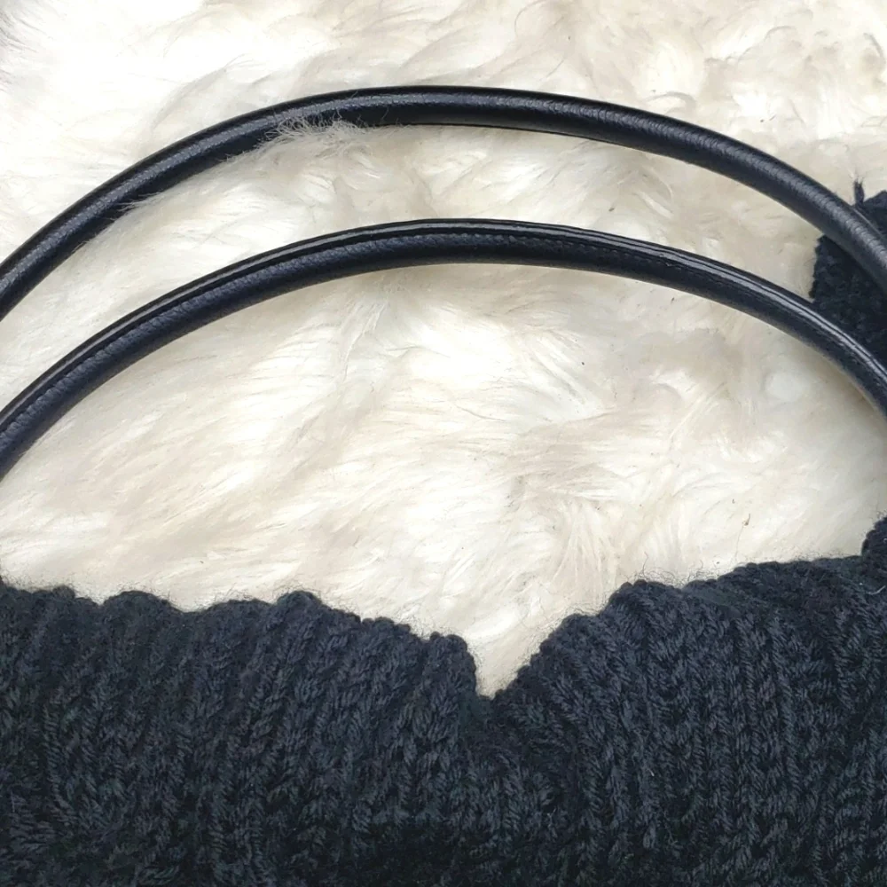 Vintage Sweater cable knit bag purse black pom pom